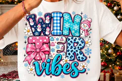 Winter Vibes Sublimation PNG, Cute Pink Bow and Blue Plaid S Product Image 3