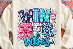 Winter Vibes Sublimation PNG, Cute Pink Bow and Blue Plaid S Product Image 4