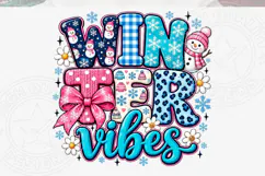 Winter Vibes Sublimation PNG, Cute Pink Bow and Blue Plaid S Product Image 5