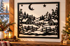 Winter Village Wall Art Laser Svg Product Image 1