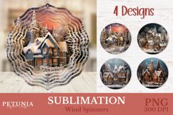 Christmas Winter Village Sublimation PNG being used as a sublimation wind spinner print