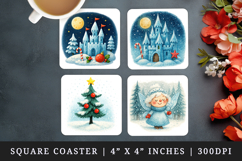 Winter square coaster sublimation, coasters design Product Image 1