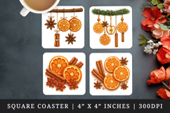 Winter square coaster sublimation, coasters design Product Image 1