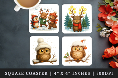Winter square coaster sublimation, coasters design Product Image 1