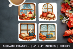 Winter square coaster sublimation, coasters design Product Image 1