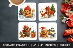 Winter square coaster sublimation, coasters design Product Image 1