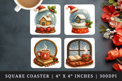 Winter square coaster sublimation, coasters design Product Image 1