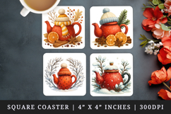 Winter square coaster sublimation, coasters design Product Image 1