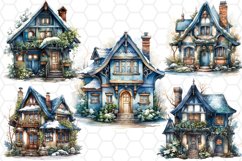 Winter Watercolor House Cliparts