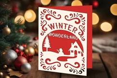 Winter Wonderland snowman and cottage Christmas Card
