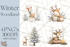Cozy Winter Animals Clipart PNG, Neutral Woodland Critters Product Image 1