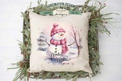 Pink Snowman Round Sublimation Design | Winter Wishes Product Image 1