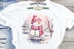 Pink Snowman Round Sublimation Design | Winter Wishes Product Image 2