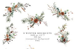 christmas floral clipart watercolor pine cones berries fir greenery eucalyptus bouquets borders png