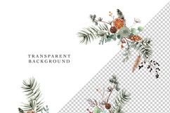 christmas floral clipart watercolor pine cones berries fir greenery eucalyptus bouquets borders png