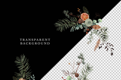 christmas floral clipart watercolor pine cones berries fir greenery eucalyptus bouquets borders png