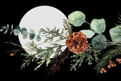 christmas floral clipart watercolor pine cones berries fir greenery eucalyptus bouquets borders png