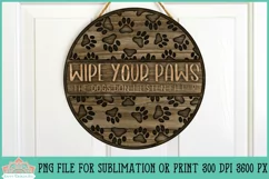 Wipe Your Paws Paw Print Sign Round Farmhouse Sublimation