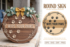 Wipe your Paws Round Welcome Door Dog Signs SVG Template Product Image 1