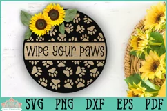Wipe Your Paws Sign Farmhouse Round Door Hanger SVG