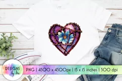 Barbed Wire Heart Sublimation | Purple Wire Heart & Flower Product Image 1