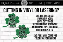 instructions for using mom st patricks day quote svg or dxf in vinyl cutting programs like cricut or silhouette, or in lasering machines