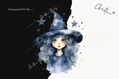 Blue Watercolor Witch Girl Clipart | Watercolor Halloween Product Image 2