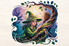 Witch with Broom and Moon PNG Sublimation Product Image 1