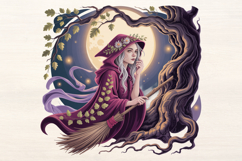 Burgundy Hedge Witch and Oak PNG Sublimation Product Image 1