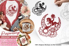Papercut Crescent, Sunflower and Witch holding Pumpkin SVG Product Image 1