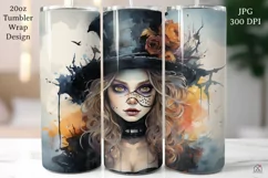 Witch 20oz Tumbler Wrap JPG Halloween Sublimation Design Product Image 1