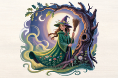 Witch Girl with Moon and Oak PNG Sublimation Product Image 1