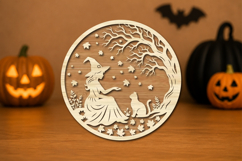 Witch and Black Cat Laser Cut SVG Product Image 1