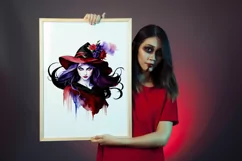 Cute watercolor witch, owl, cat Halloween sublimation- 4 png Product Image 5