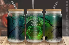 Halloween 16 oz libbey can glass, witch glass tumbler png Product Image 1