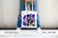 Cute watercolor witch and cat Halloween sublimation- 1 png Product Image 2
