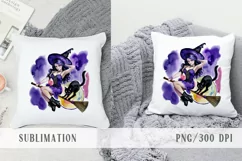 Cute watercolor witch and cat Halloween sublimation- 1 png Product Image 3