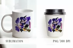 Cute watercolor witch and cat Halloween sublimation- 1 png Product Image 4