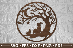 Witch Cat Halloween Round SVG Design Product Image 1