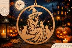 Witch &amp; Cat Halloween SVG Laser Cut Design Product Image 1