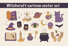Cozy Witchy Clipart Cute Magic Cat, Crystals, Spell Books Product Image 1