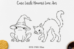 Witch Frog and Black Cat SVG, Cute Halloween Animal Line Art Product Image 1