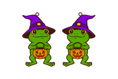 Witch Frog Holding Pumpkin Basket Earrings Laser Cut Design Product Image 2