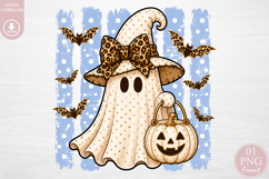Witch Ghost Leopard Bow PNG, Halloween Sublimation Product Image 1
