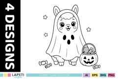 Cute Halloween animal clipart with clean outline illustrations.