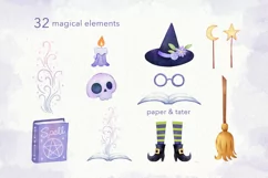 Green Little Witch Watercolor Halloween Clipart, Witch PNG Product Image 2