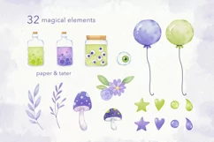 Green Little Witch Watercolor Halloween Clipart, Witch PNG Product Image 3