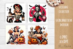 Pin Up Girl Sublimation Coaster | Halloween Square Coaster Product Image 1