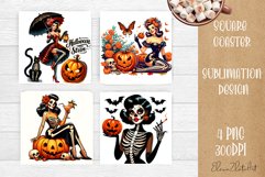 Pin Up Girl Sublimation Coaster | Halloween Square Coaster Product Image 1
