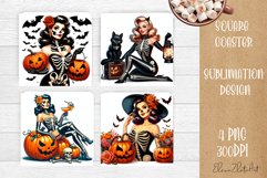 Pin Up Girl Sublimation Coaster | Halloween Square Coaster Product Image 1
